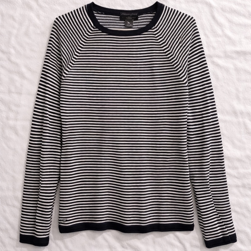 Eddie Bauer Navy White Striped Knit Sweater Size Medium Coastal Preppy